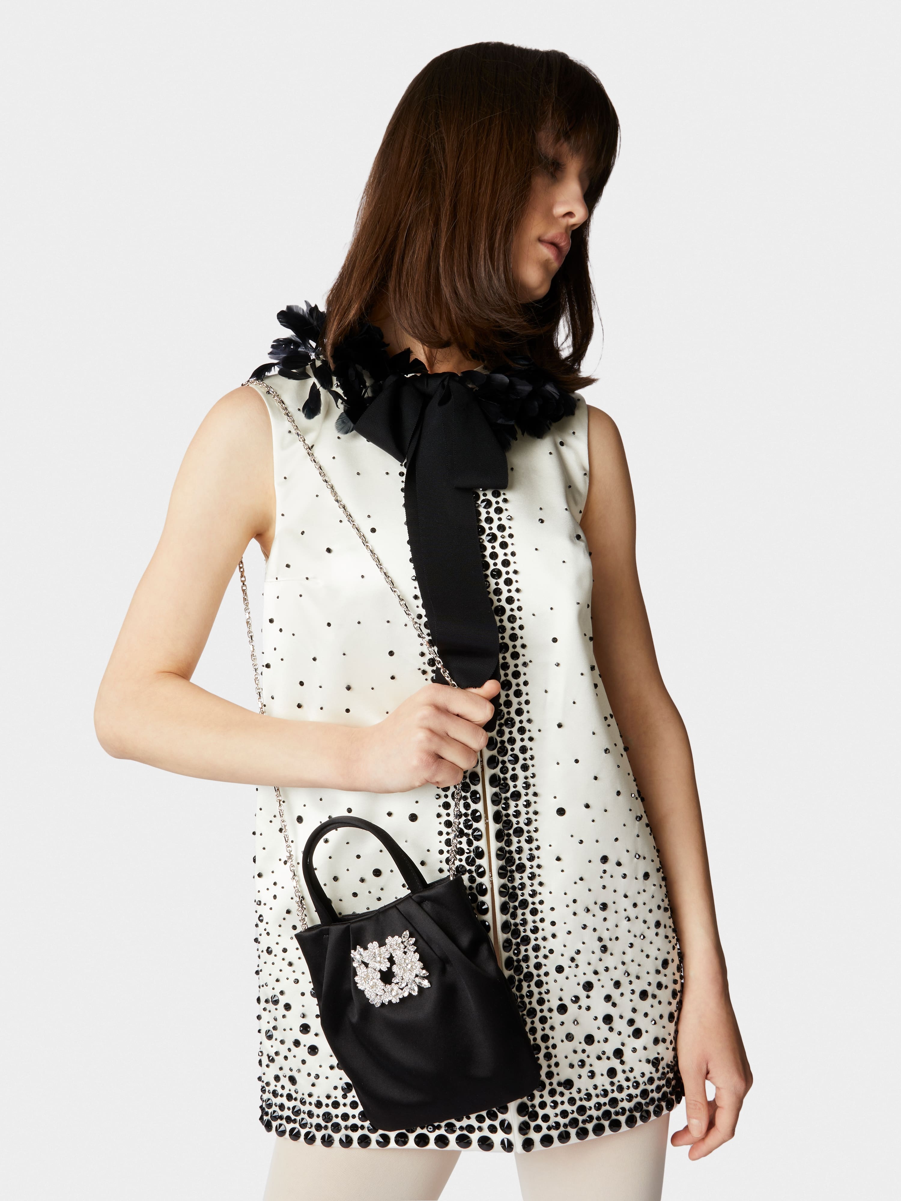 Drapé Pocket Bouquet Strass Buckle Micro Bag in Satin - 9