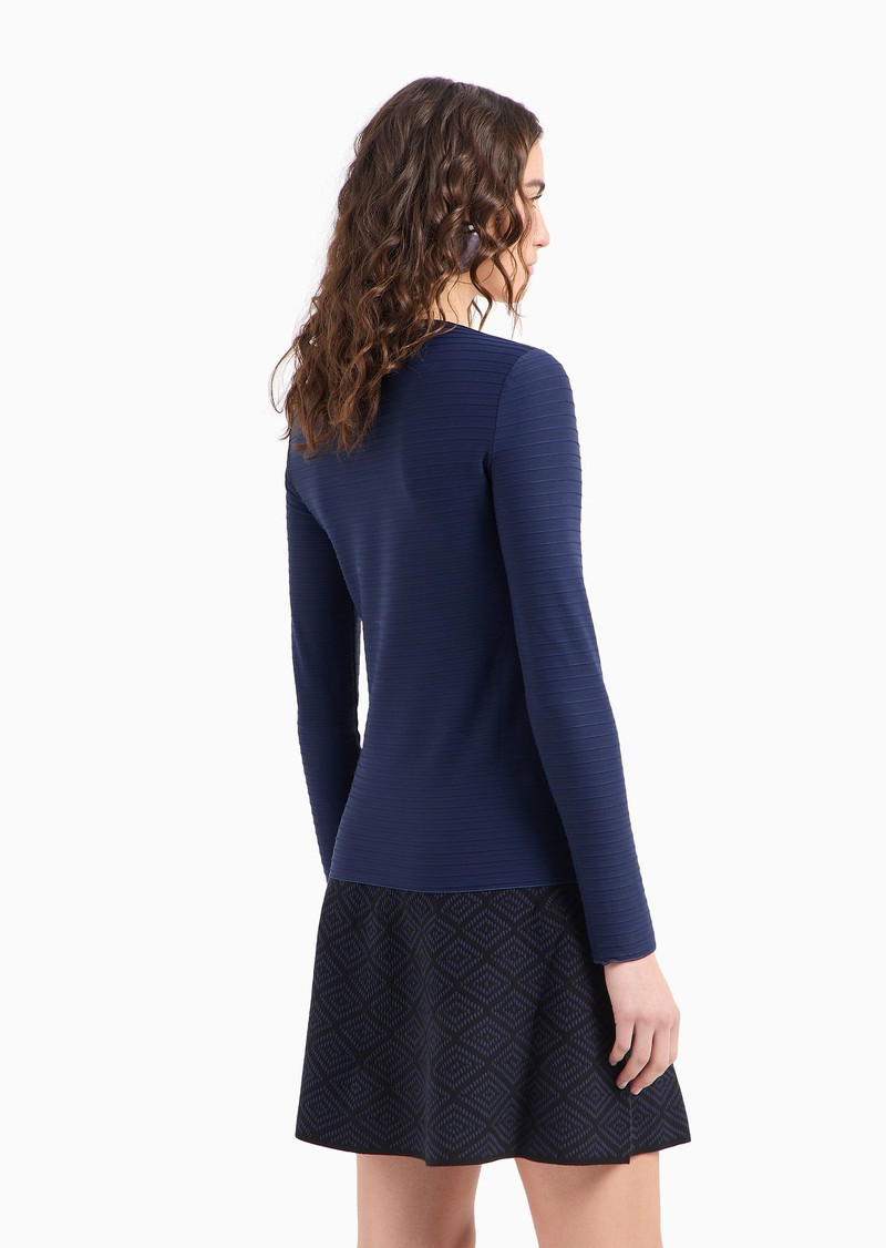 Boat-neck jumper in a jacquard fabric with embossed stripe motif 3