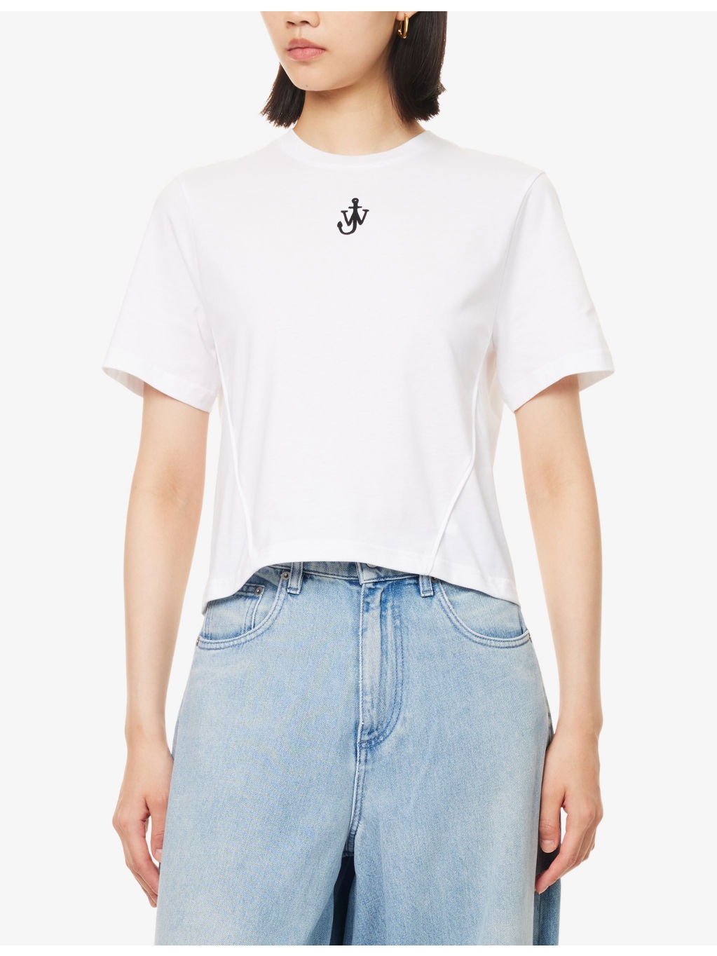 Anchor-Embroidery Crop Cotton-Jersey T-Shirt - 3