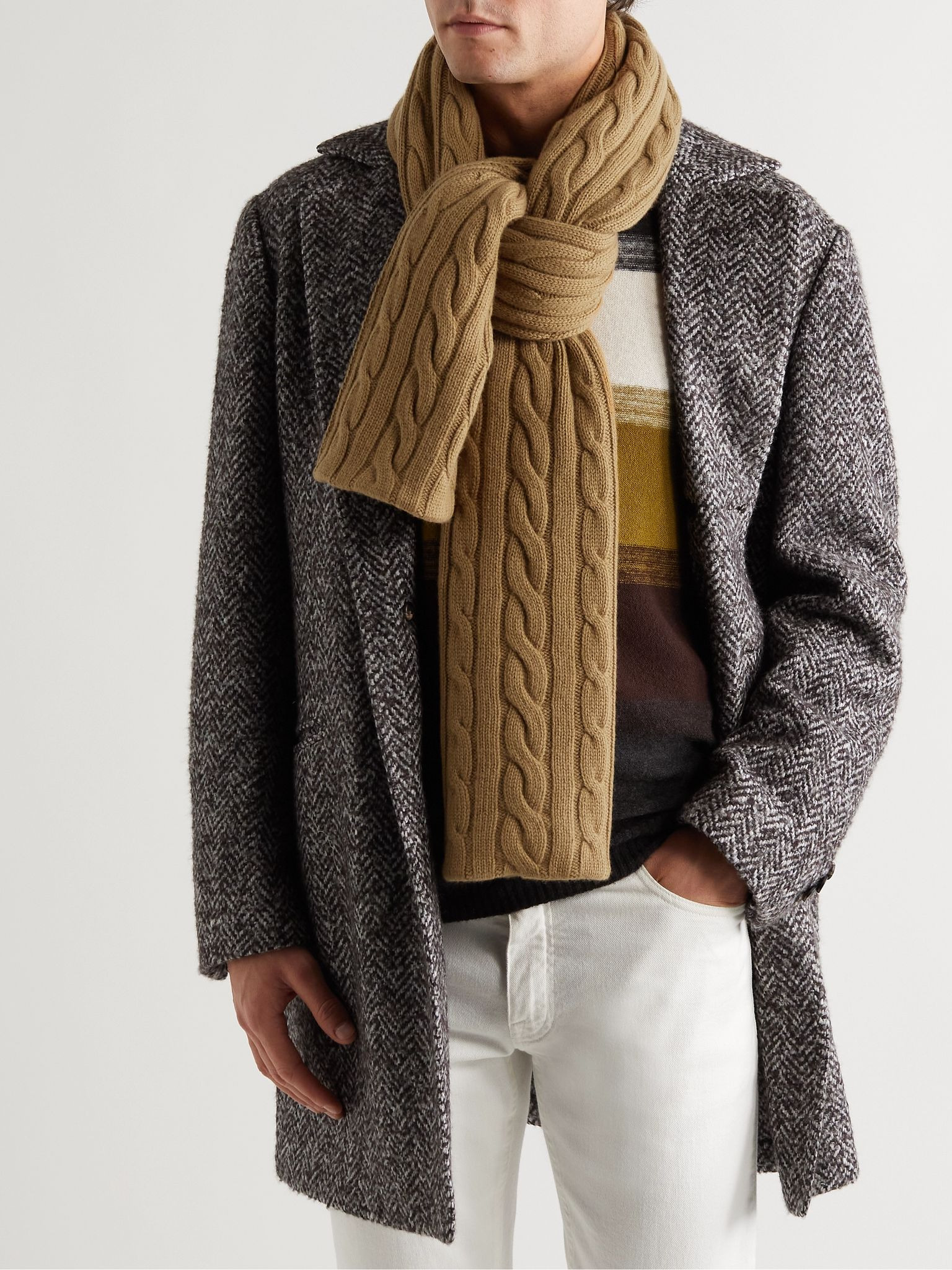 Cable-Knit Baby Cashmere Scarf Tan - 2