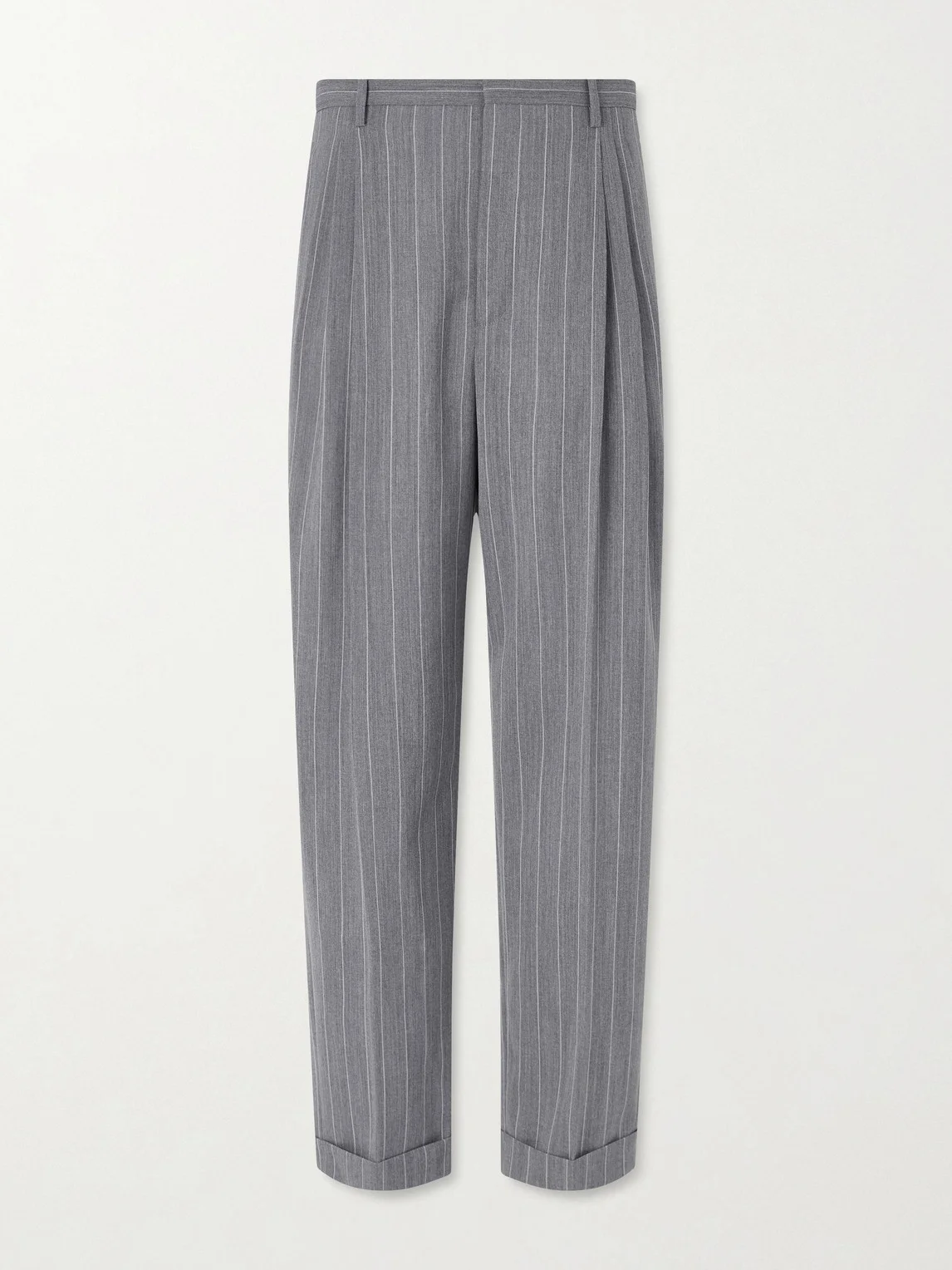 Tapered-Leg Pinstriped Wool Trousers - 1