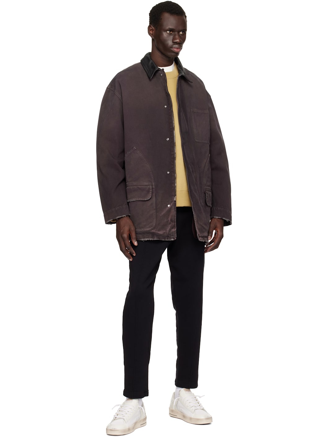 Purple Leather Collar Distressed Jacket - 4