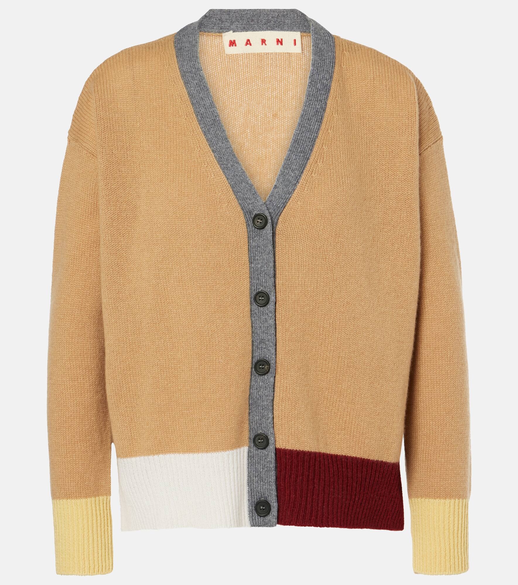 Colorblocked asymmetric cashmere cardigan - 1