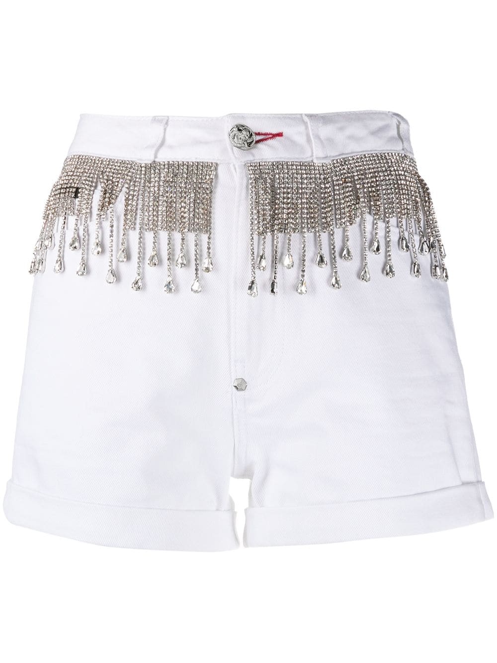 crystal fringe-embellished denim shorts - 1