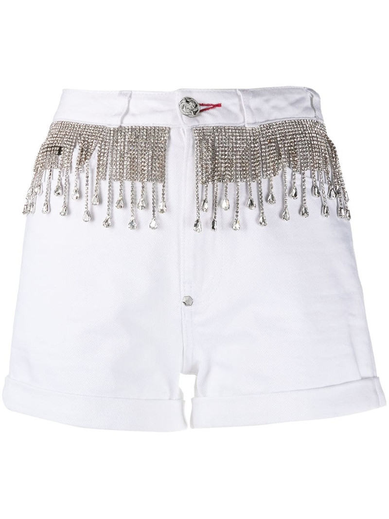 crystal fringe-embellished denim shorts 1