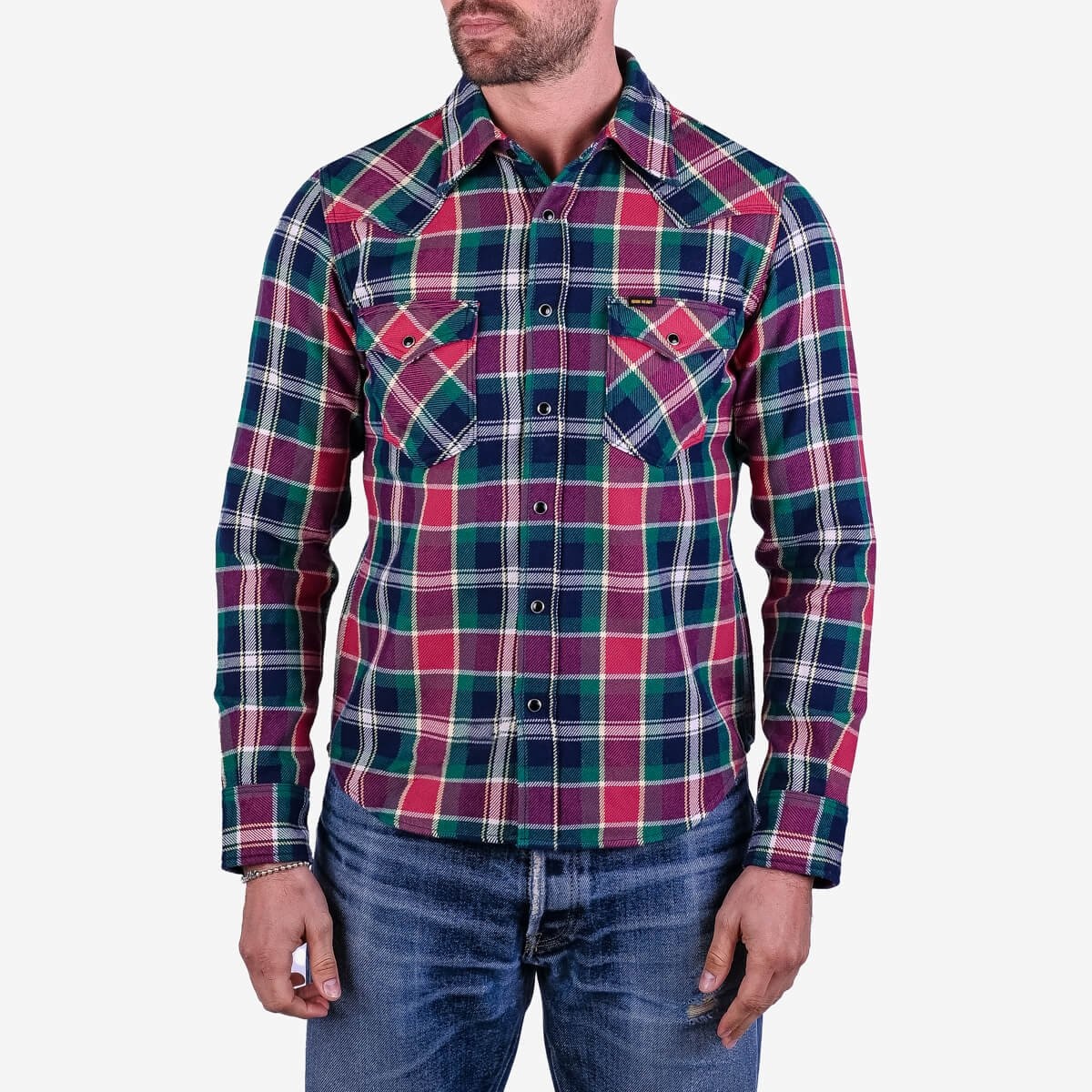 Ultra Heavy Flannel Crazy Check Western Shirt - Navy - 2