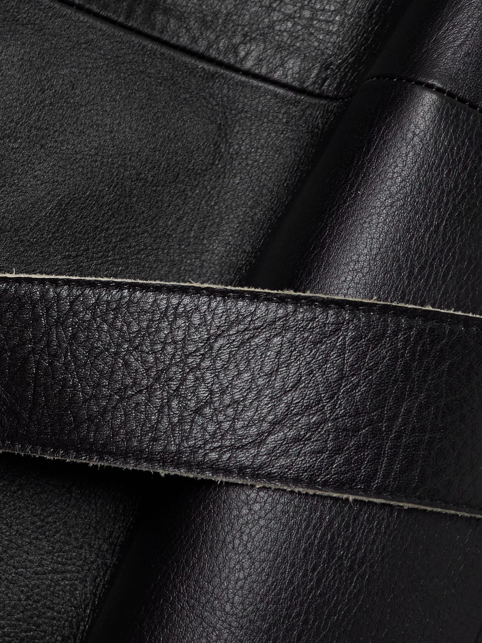 Belted leather coat Black - 5