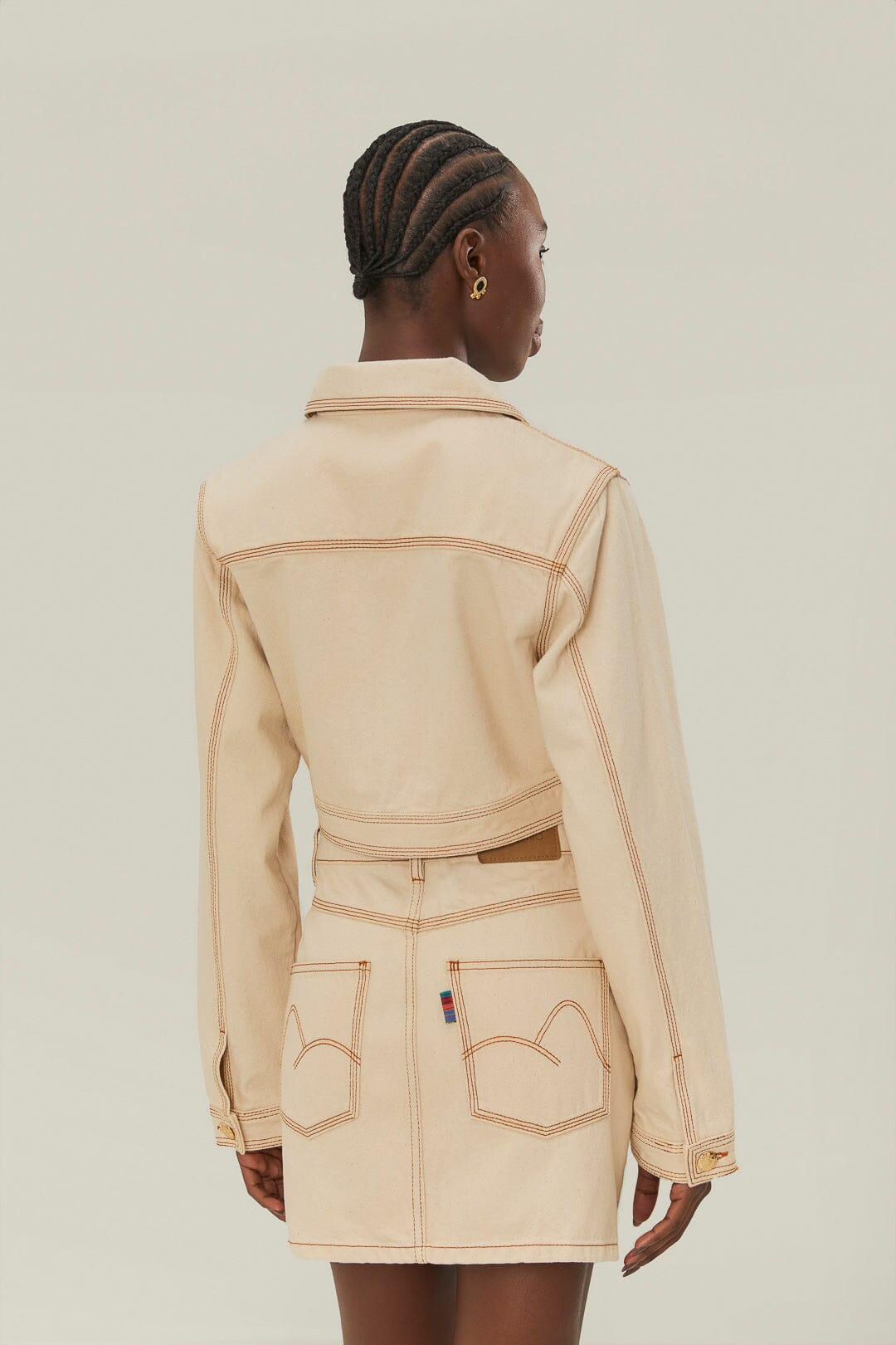 Off-White Gabardine Cropped Jacket - 3
