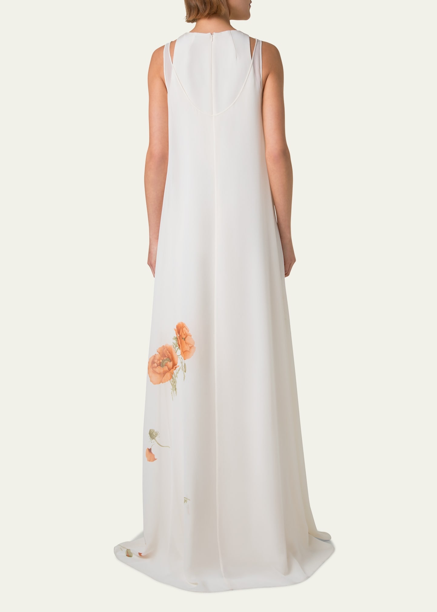 Italian Anemone Print Silk Crepe Georgette Overlayer Gown - 3