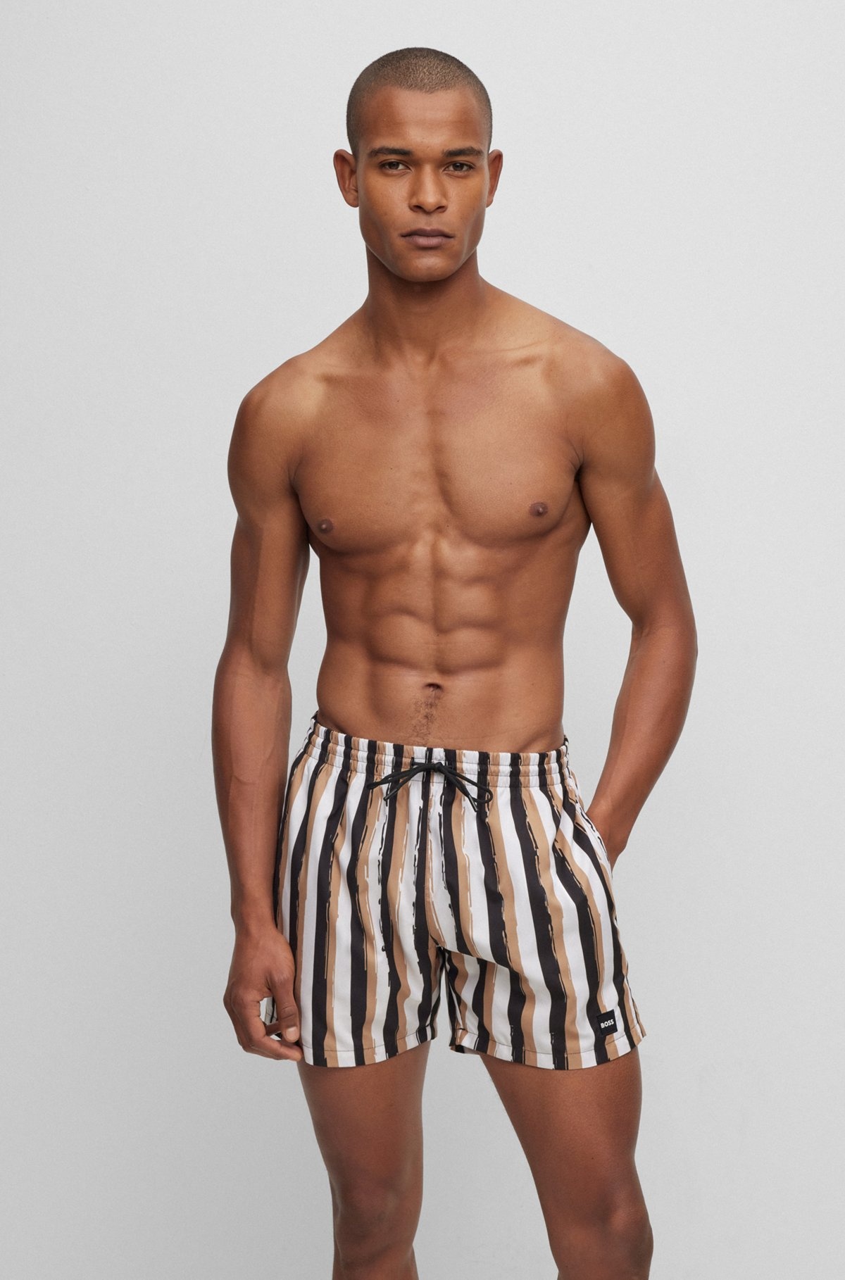 STRIPED SWIM SHORTS IN QUICK-DRYING FABRIC - 2