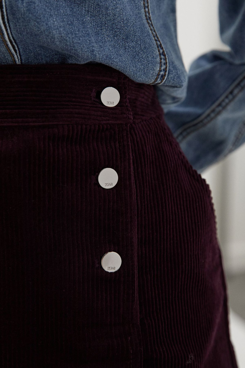 Cord Button Pleat Detail Mini Skirt 3