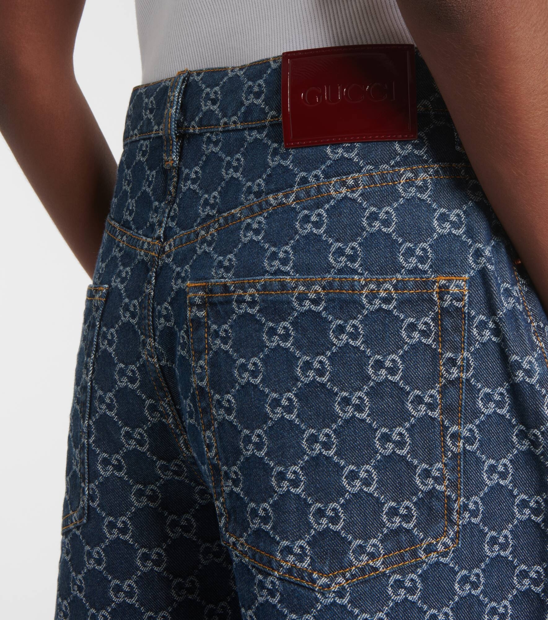 Leather-trimmed denim Bermuda shorts - 4
