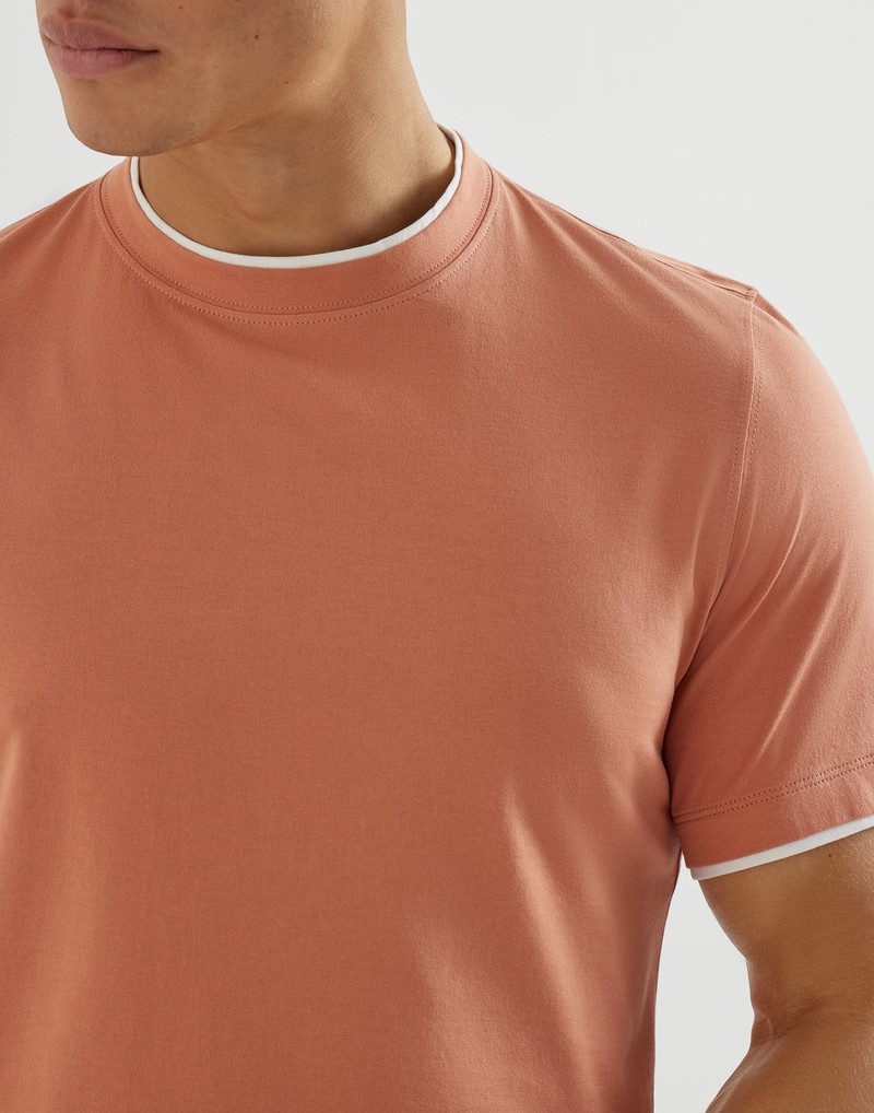 Cotton jersey crew neck T-shirt with faux-layering 4