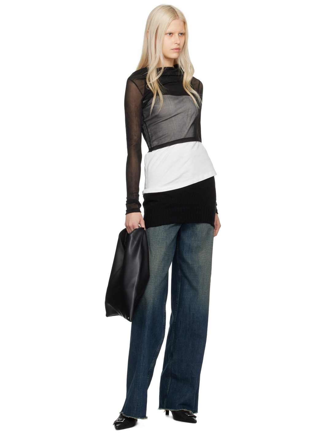 Black Rolled Edge Miniskirt - 4
