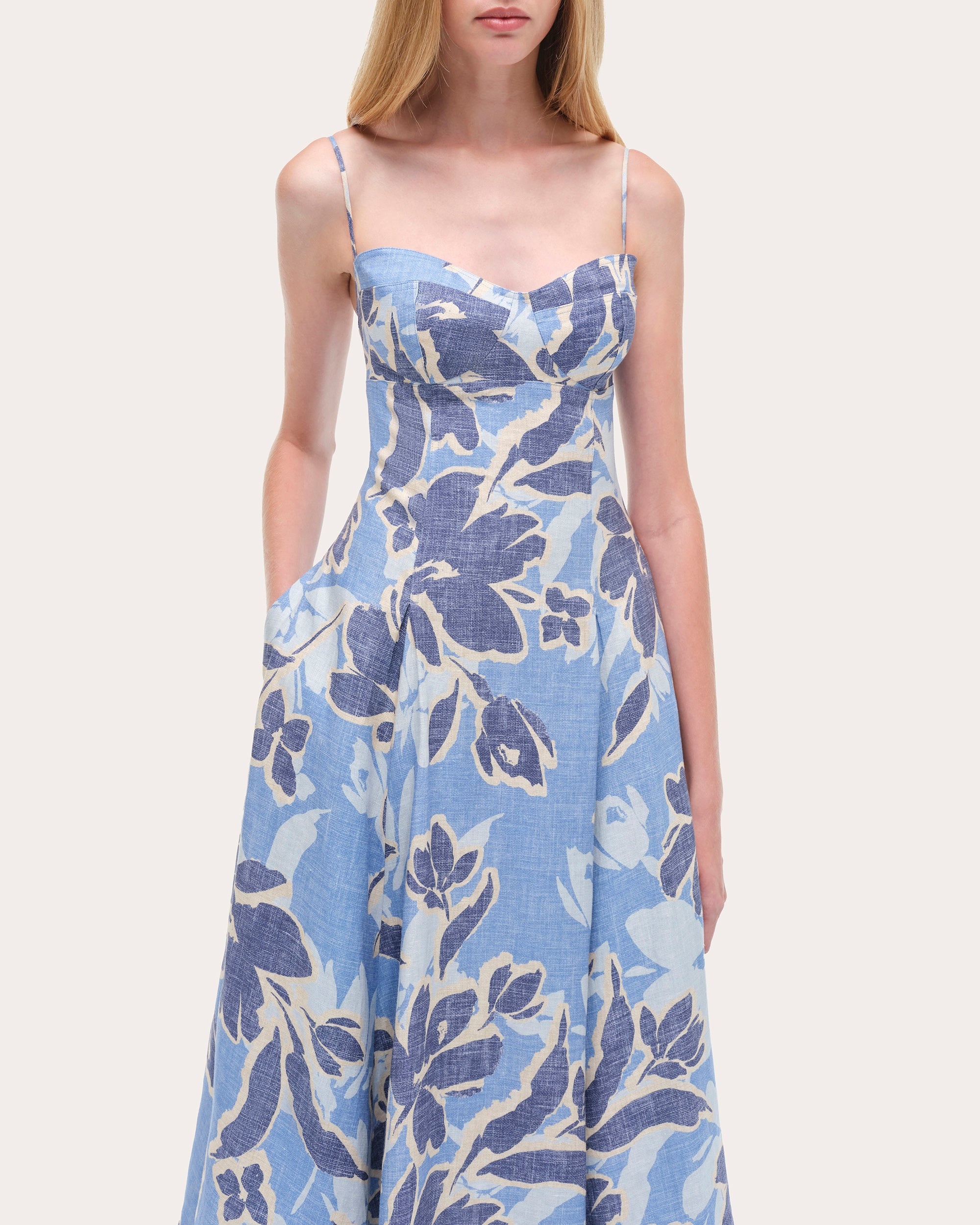 Analise Floral Linen Bustier Midi Dress - 4