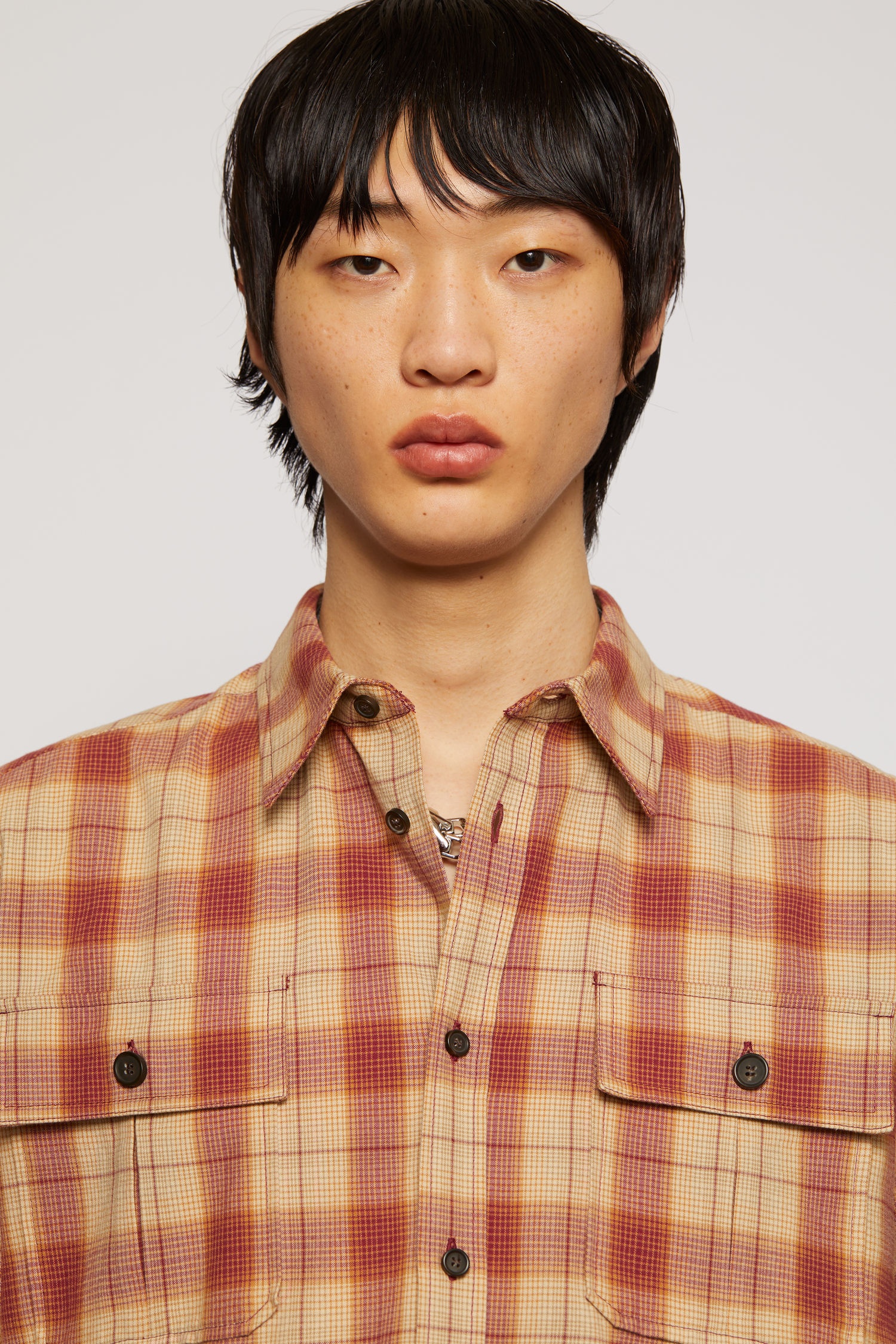 Checked flannel shirt beige/red - 5