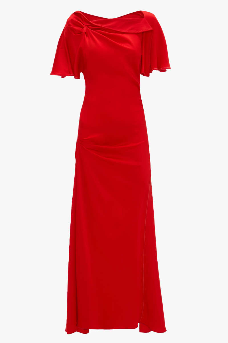 Draped Cap Sleeve Dress In Cayenne 1