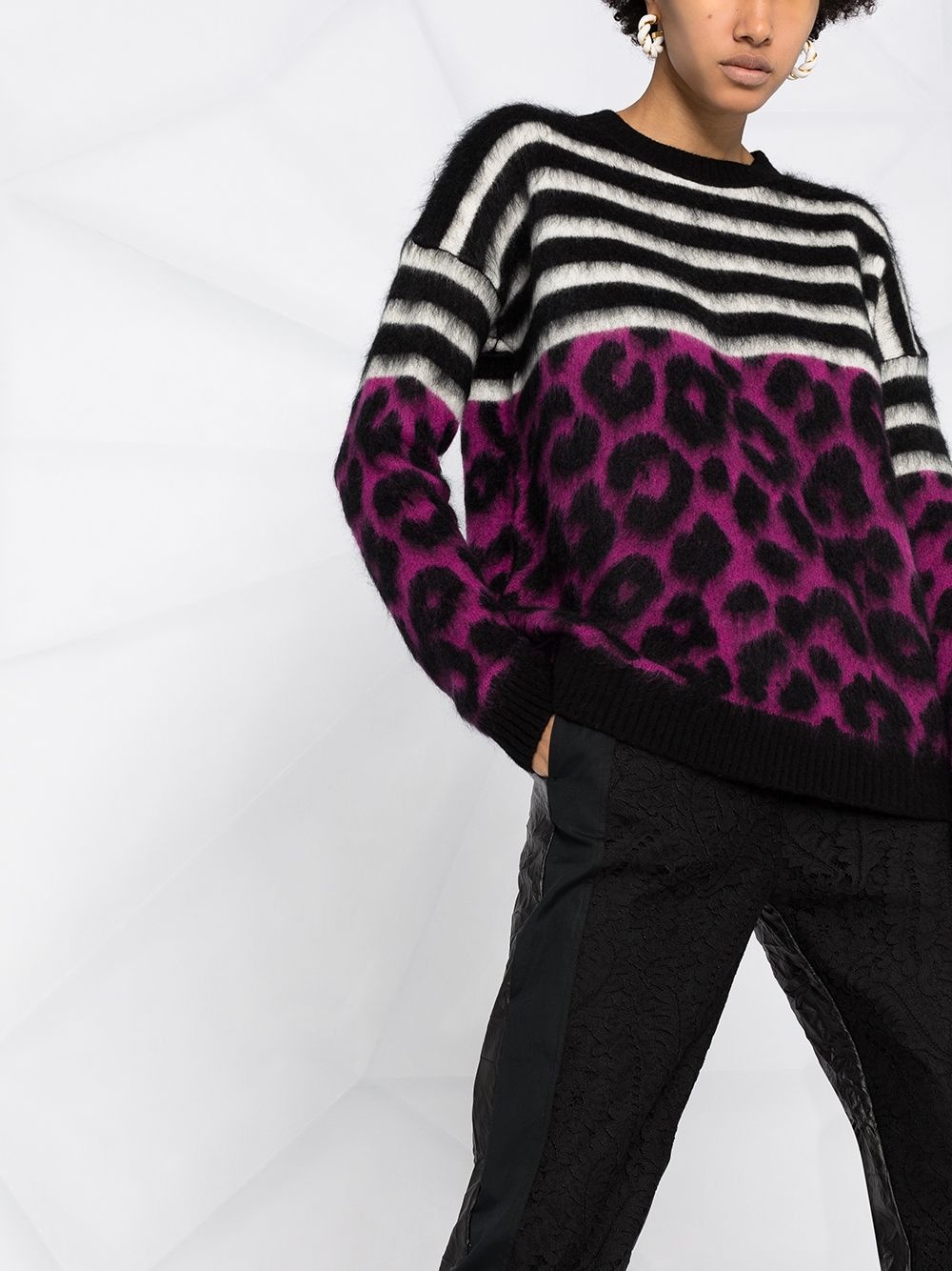 striped and leopard intarsia jumper - 3