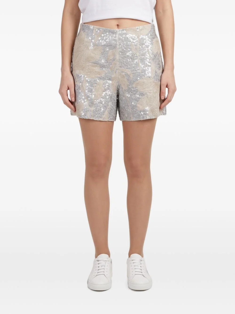 sequin-embellished floral-embroidered shorts - 1
