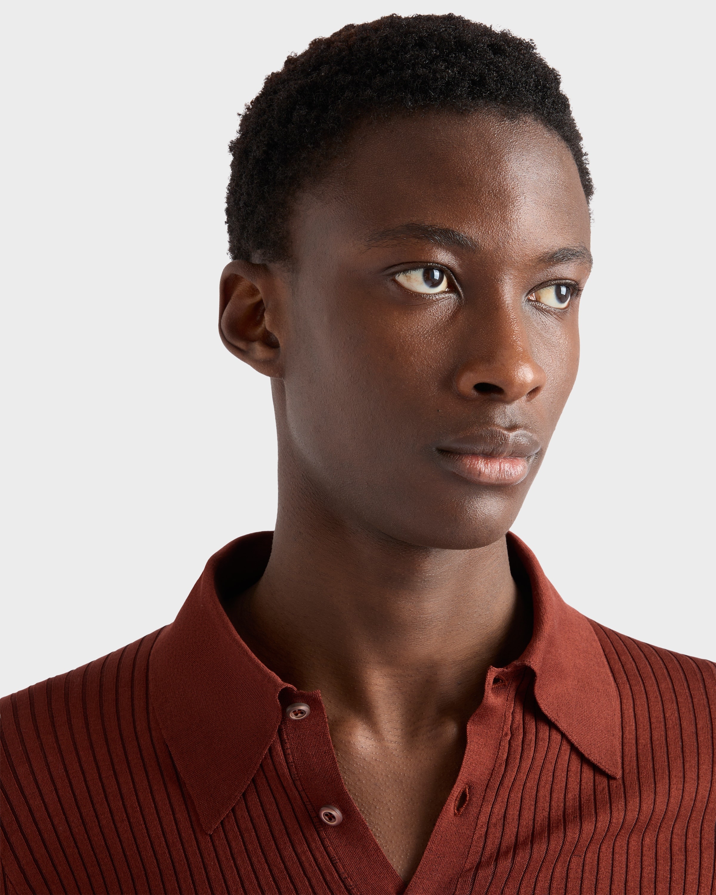 Ribbed knit cotton polo shirt - 6