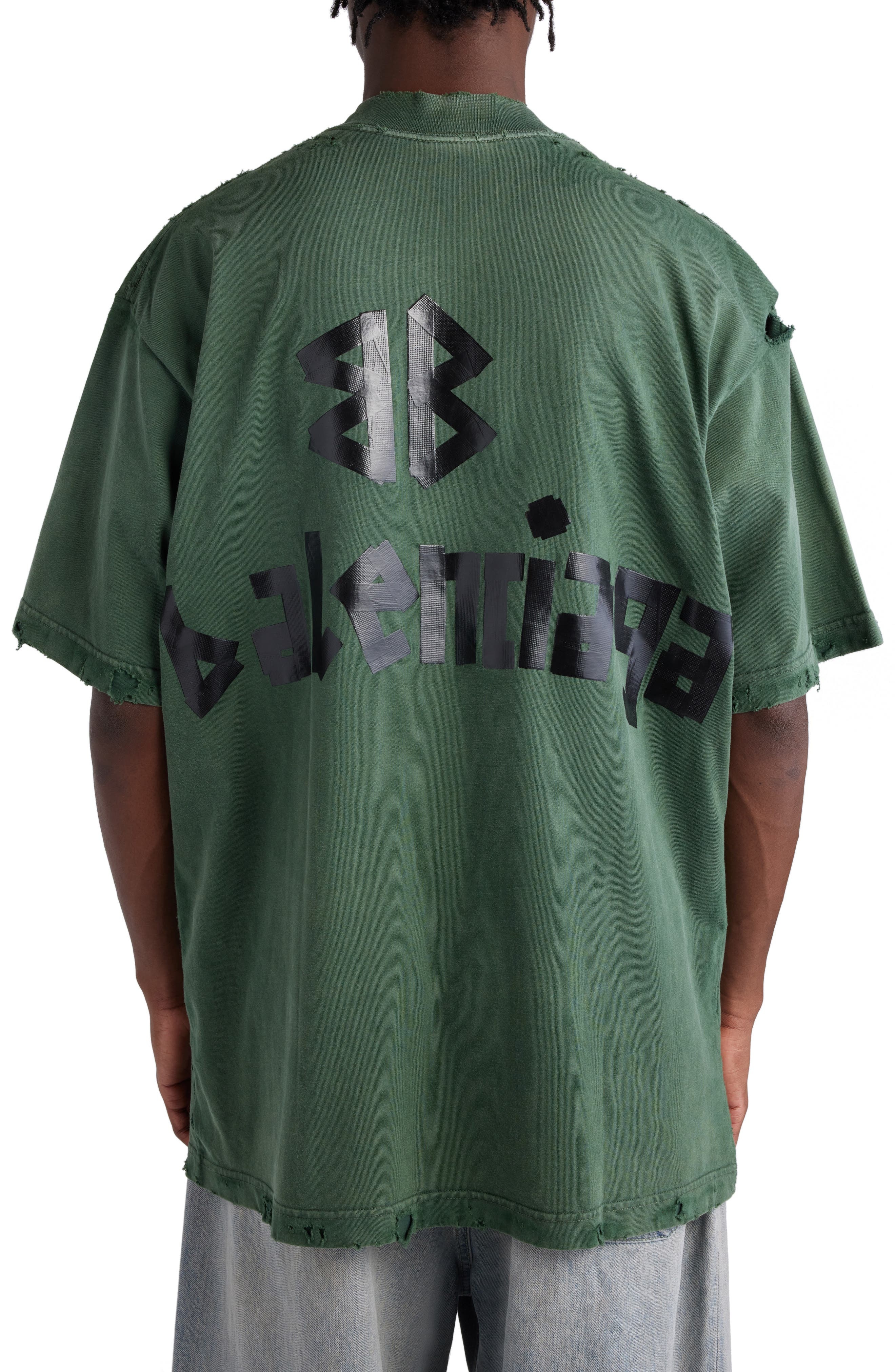 Distressed Tape Logo Cotton T-Shirt - 3
