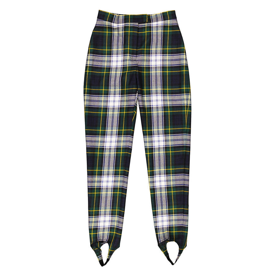 Burberry Tartan Wool High-waisted Stirrup Trousers In Ink Blue - 4