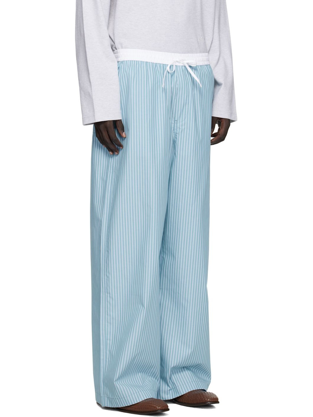 Blue Striped Cotton Trousers - 2