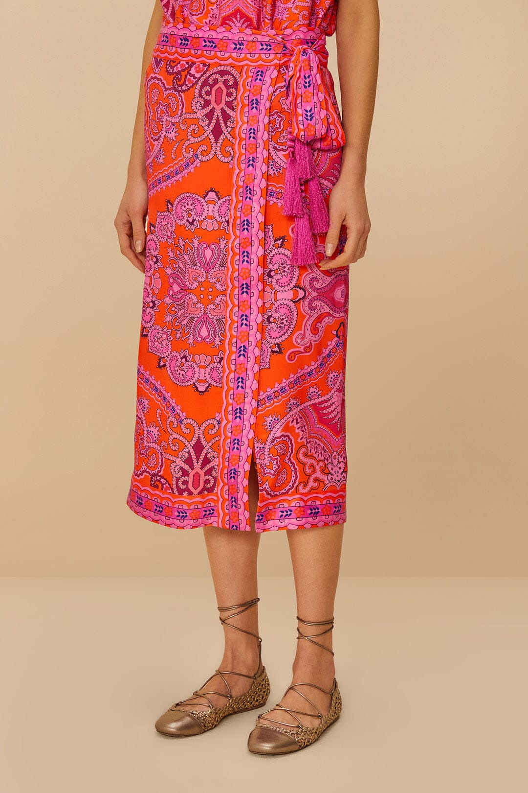 Red Paisley Scarf Lenzing™ Ecovero™ Viscose Midi Skirt - 3