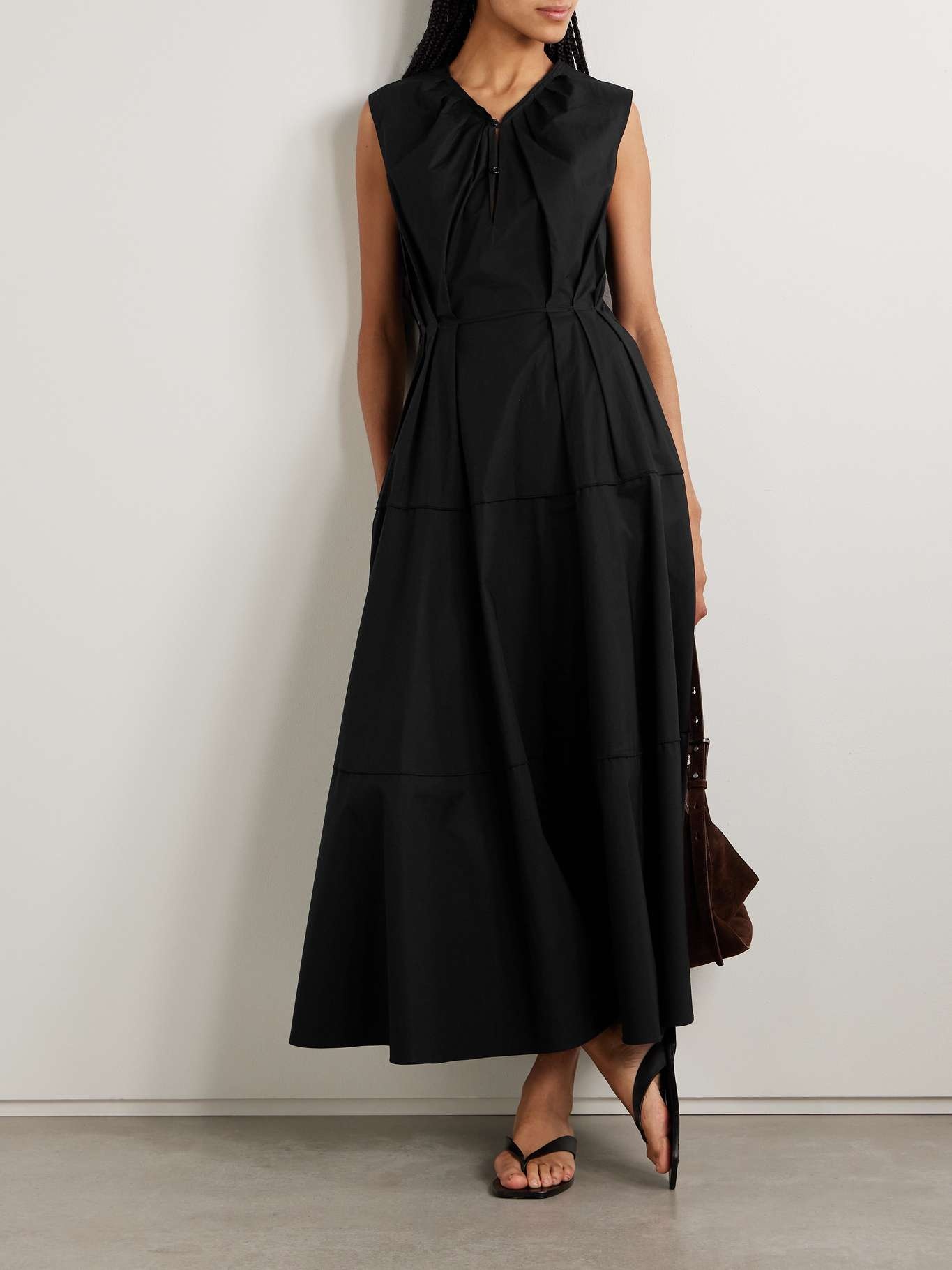 Kailey pleated stretch-cotton poplin maxi dress Black - 2