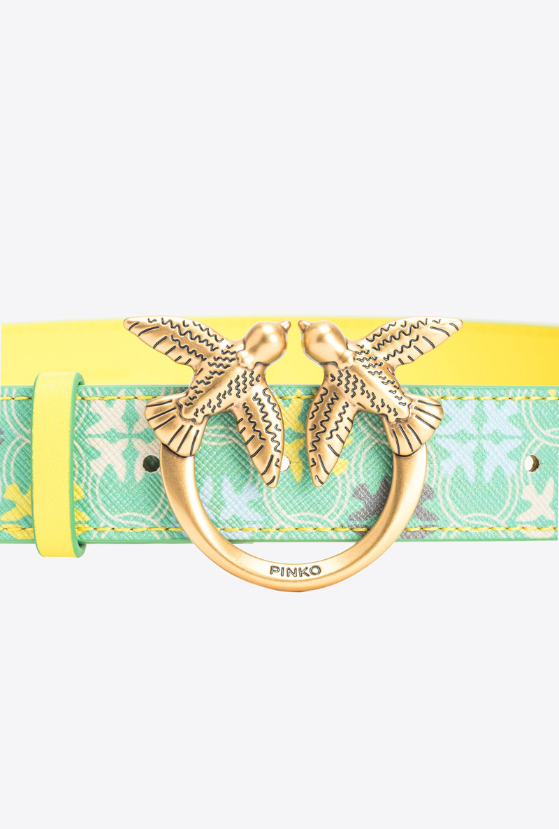 PINKO 3CM LOGO-PRINT BELT WITH LOVE BIRDS BUCKLE outlook