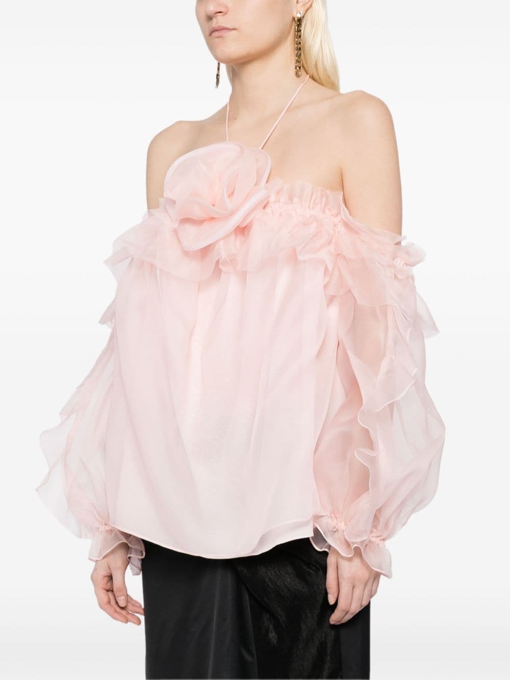 floral-appliquÃ© ruffled blouse - 3