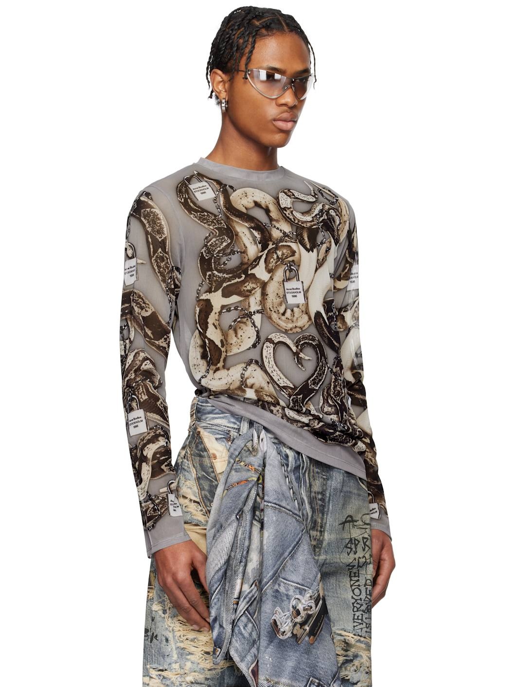 Gray Printed Long Sleeve T-shirt - 2