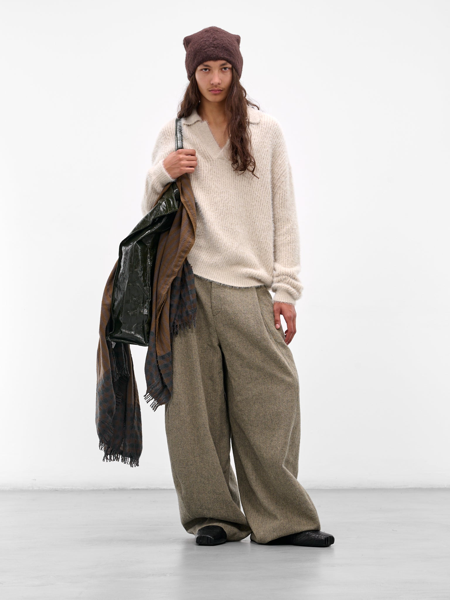 Beige Rib-Knit Polo Sweater - 6