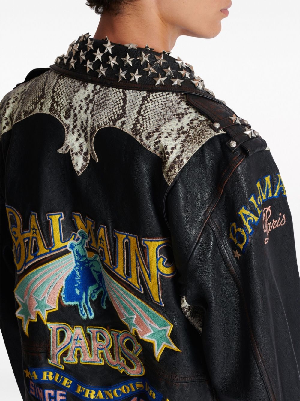 logo-embroidered leather jacket - 6