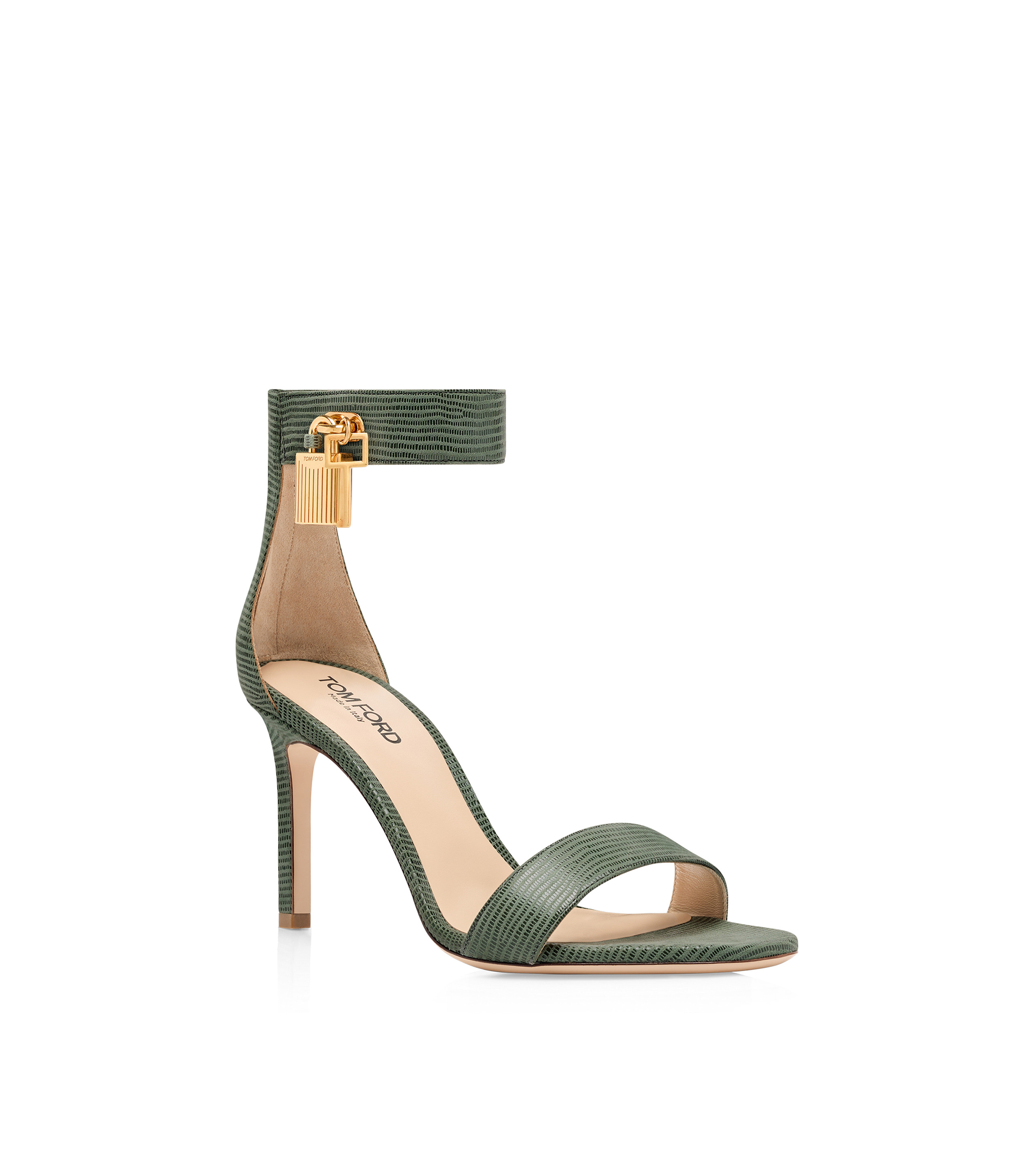 LIZARD-EFFECT SUEDE LEATHER PADLOCK SANDAL - 2