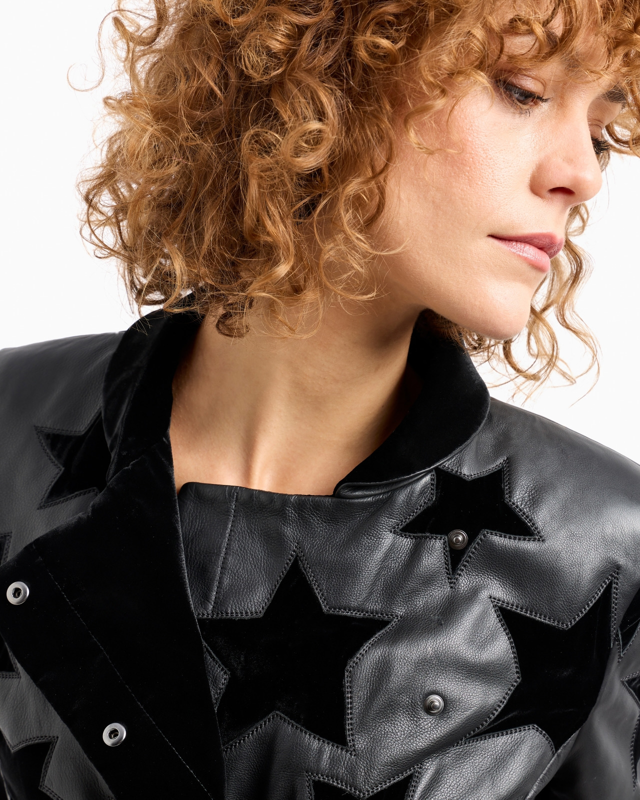 Moon Capsule collection calfskin nappa leather jacket with velvet embroidery - 6