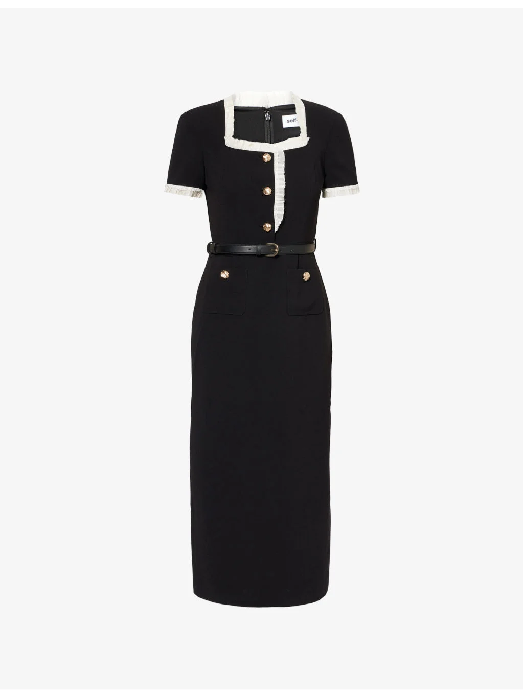 Contrast Frill-Trim Woven Midi Dress - 1