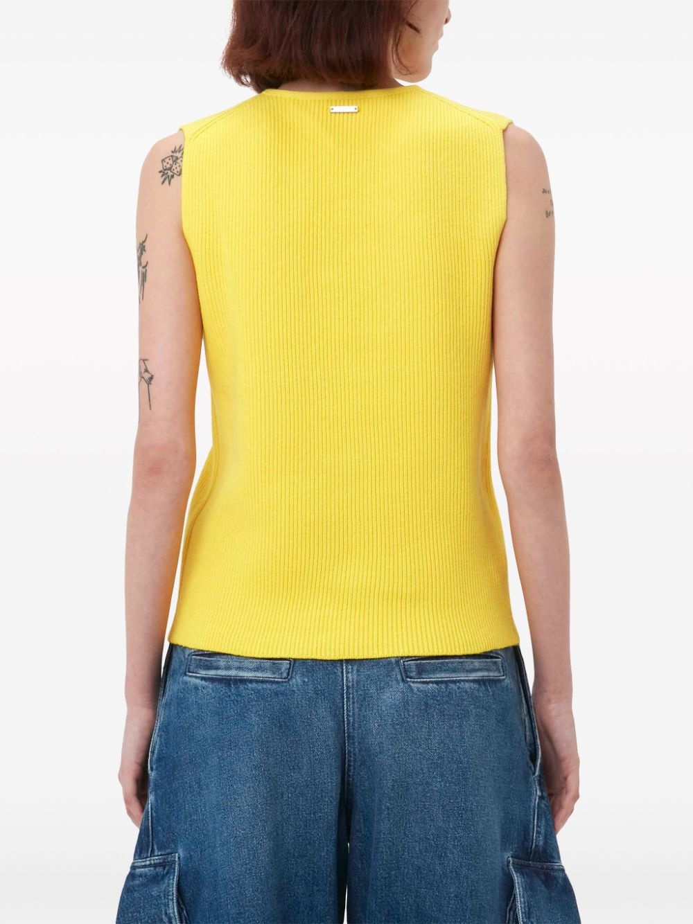lace-up ribbed-knit top - 4