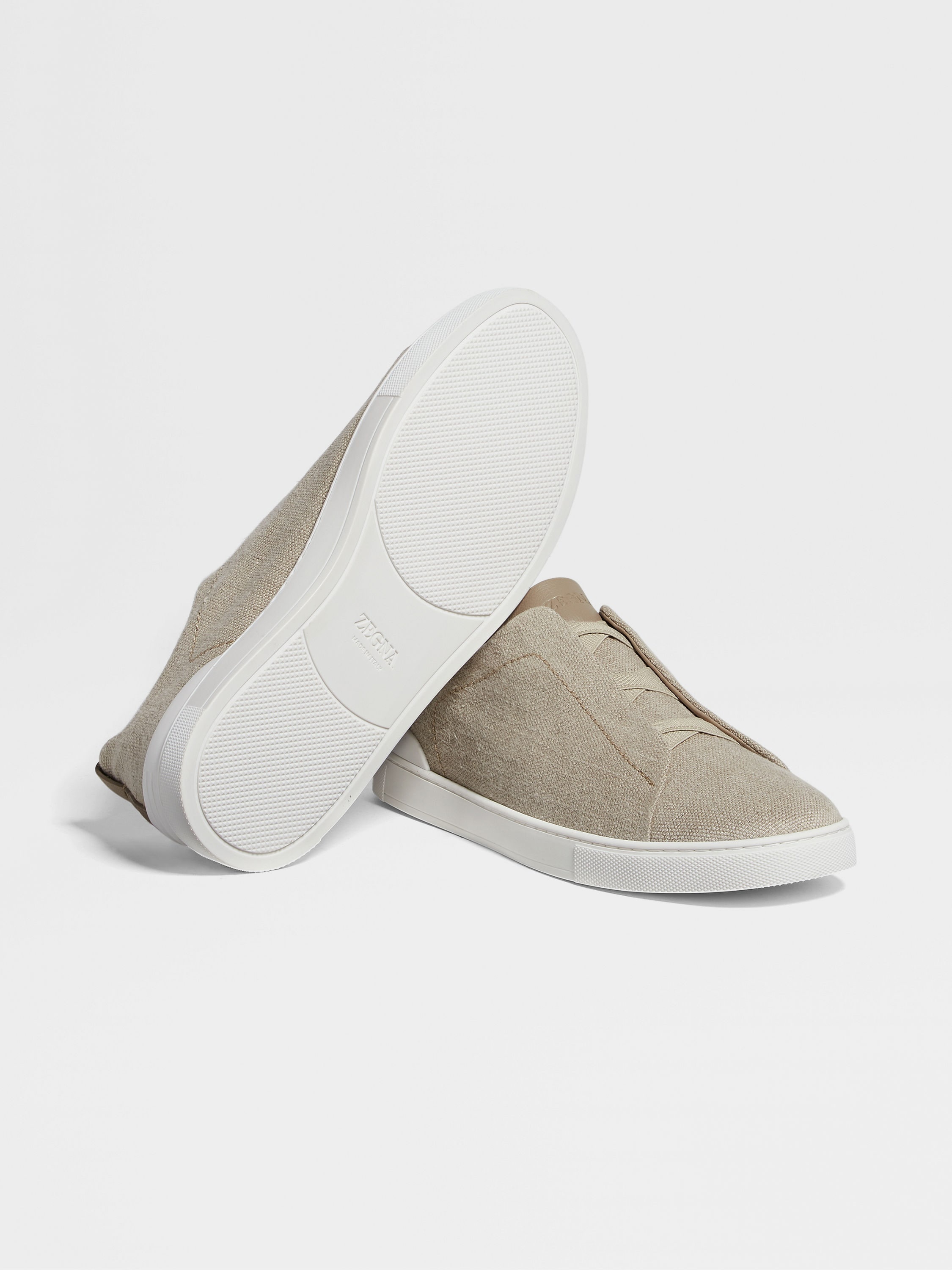 LIGHT BEIGE COTTON LINEN AND LEATHER TRIPLE STITCH™ SNEAKERS - 5