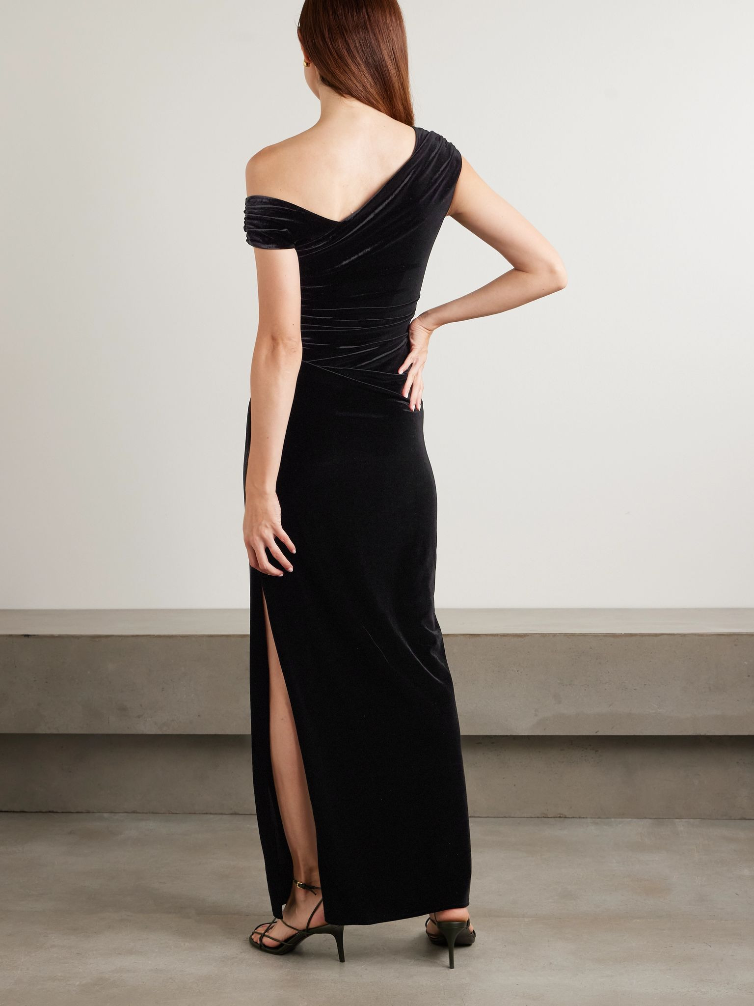 Ettore off-the-shoulder draped stretch-velvet maxi dress Black - 3