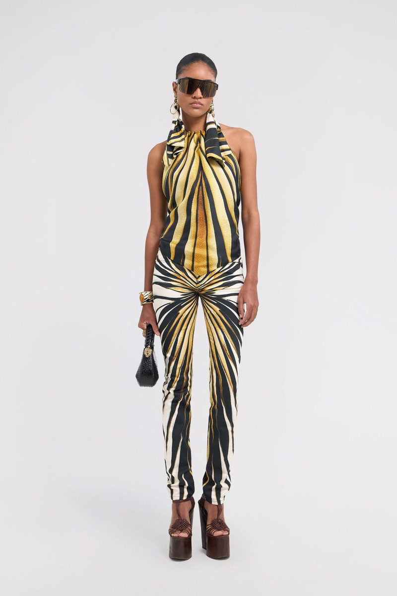 Roberto Cavalli Ray Of Gold Print Silk Halter Top outlook