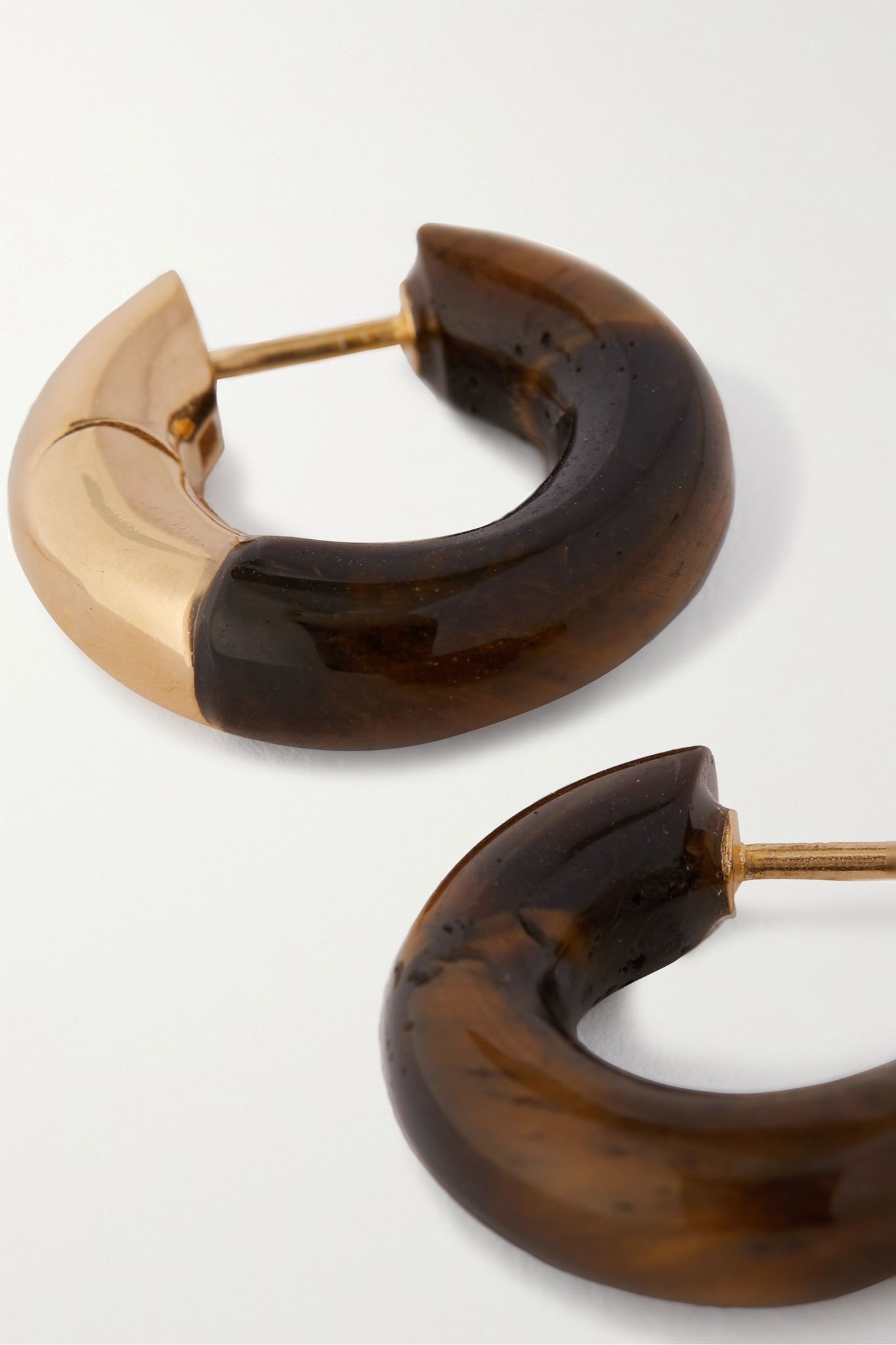 Gold-tone tiger's eye hoop earrings - 2