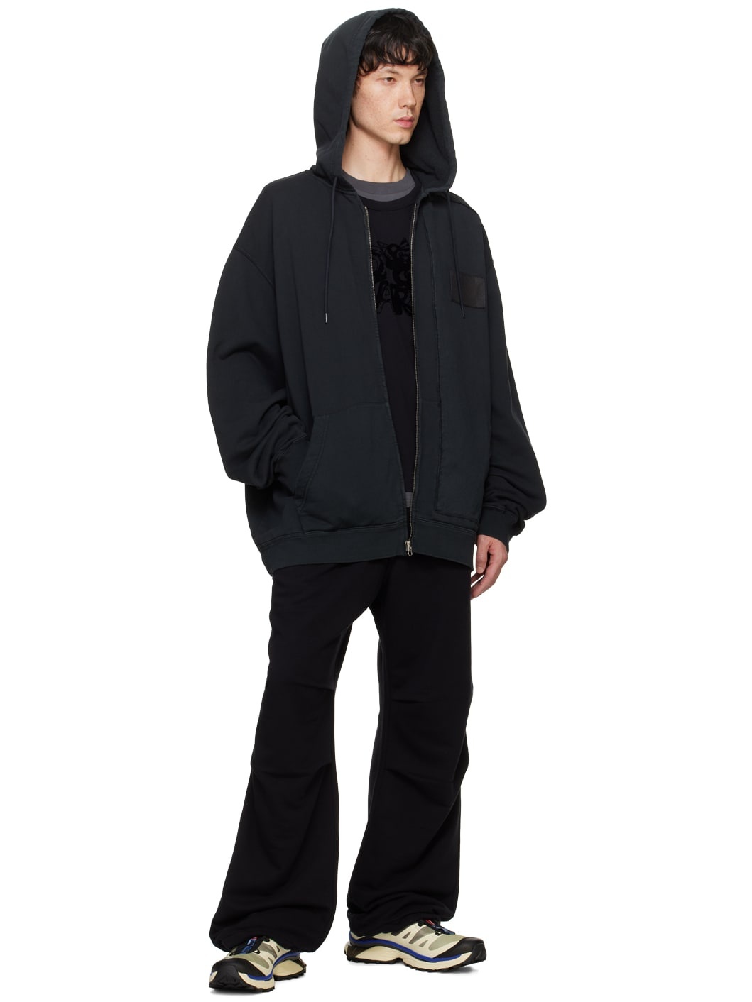 MM6 Maison Margiela Black Zip Hoodie | ssense | REVERSIBLE
