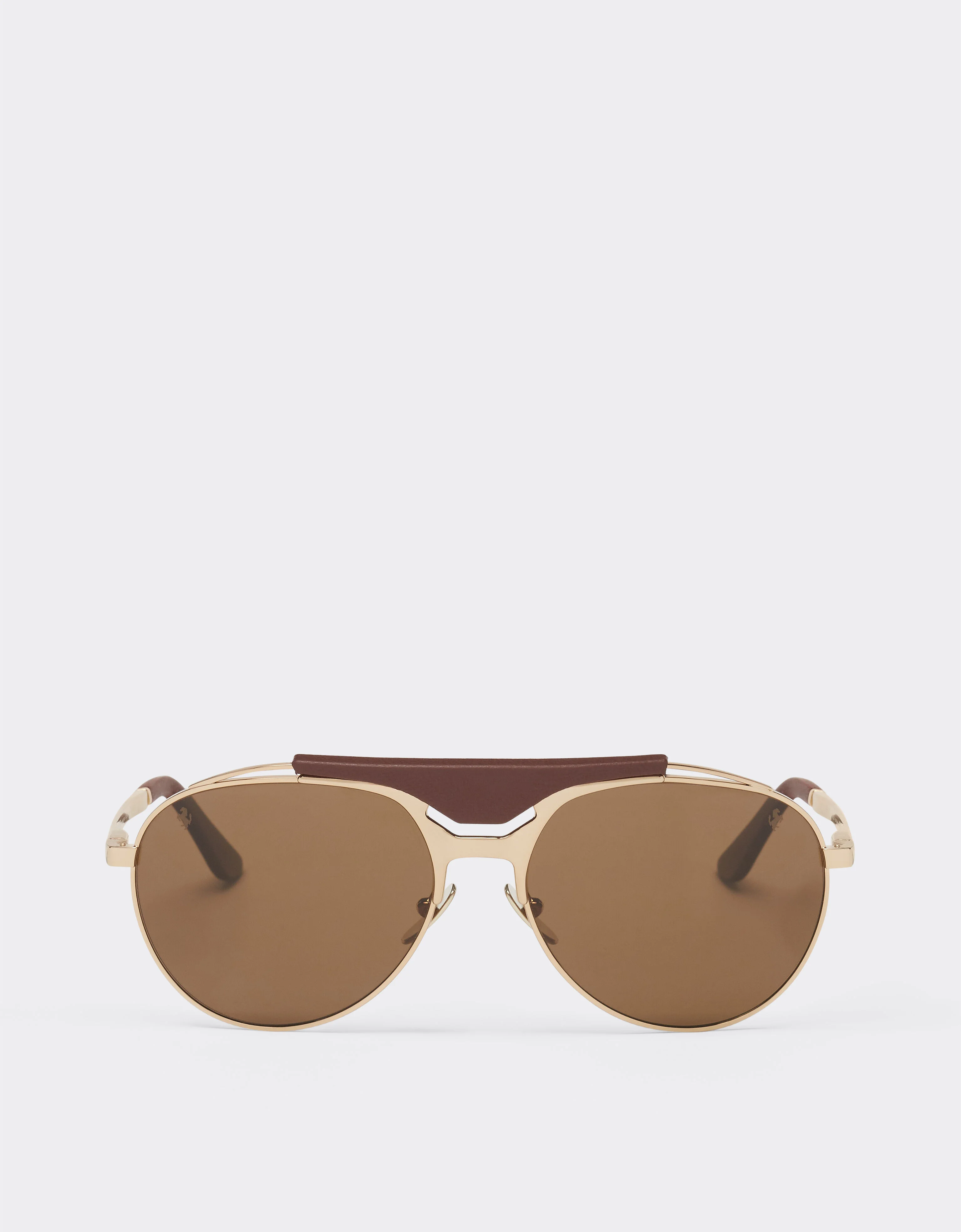 Ferrari sunglasses in gold-tone metal and leather with polarised brown lenses - 1