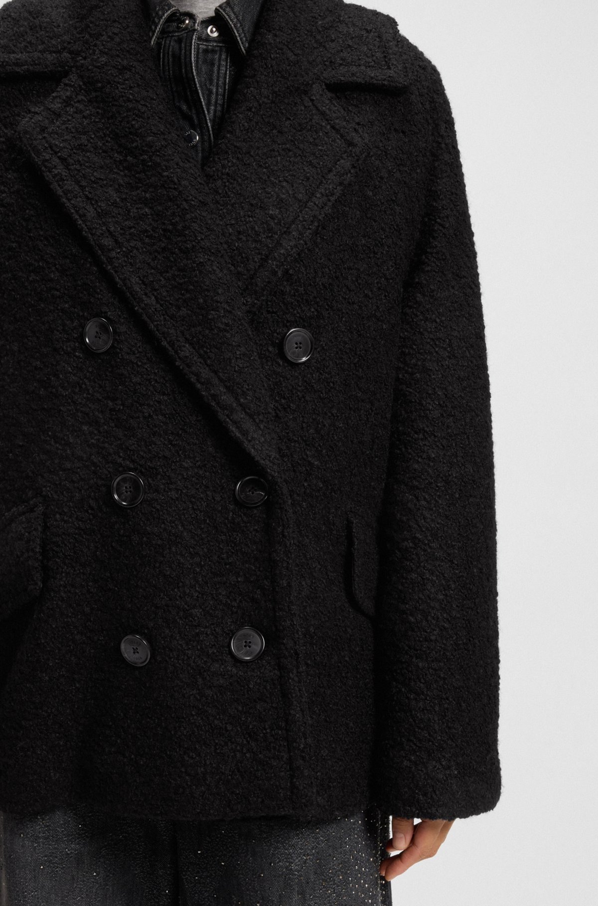 BOXY-FIT CABAN COAT WITH BOUCLÉ TEXTURE - 6