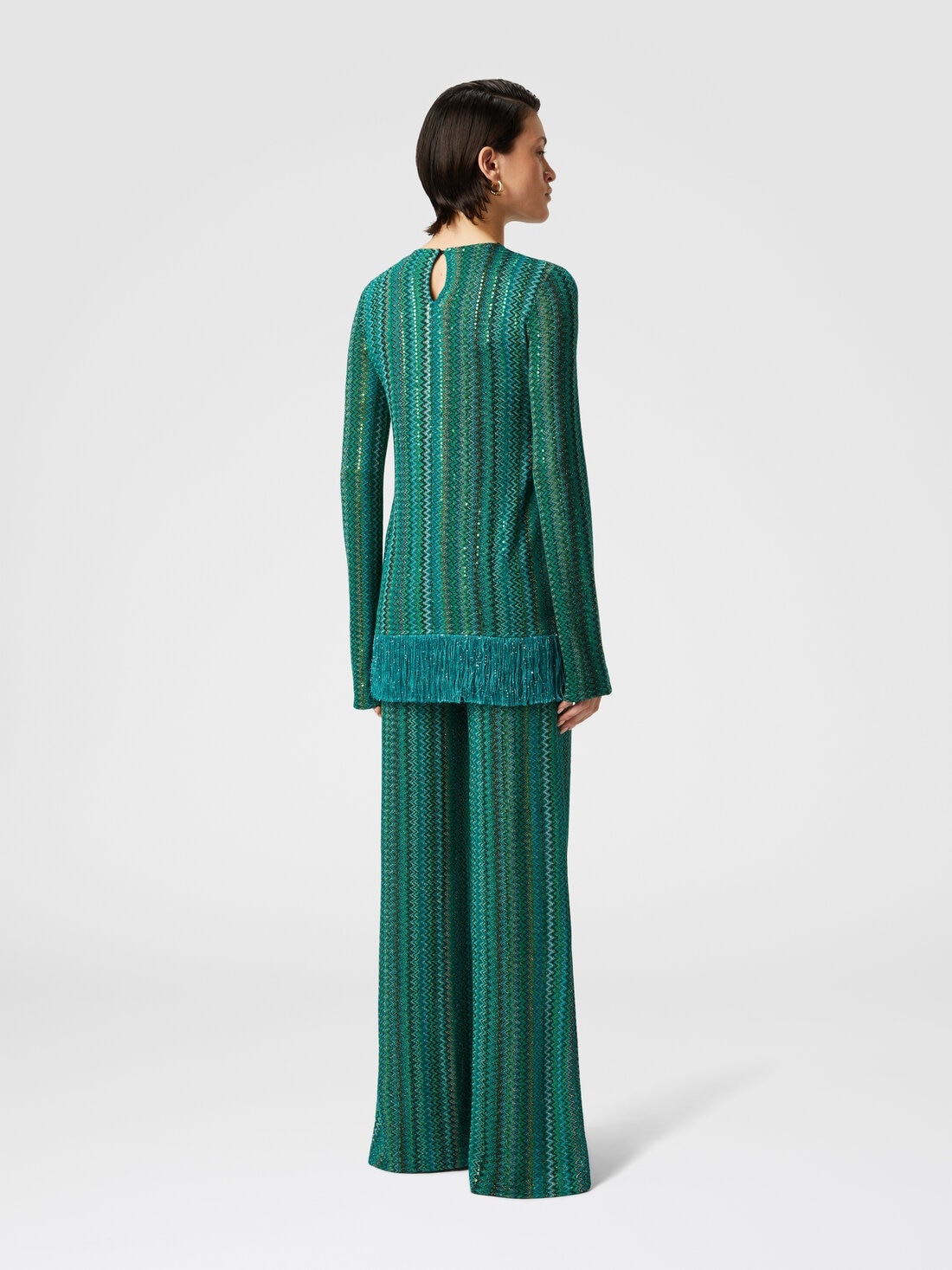 Flare trousers in zigzag viscose blend with sequins - 3