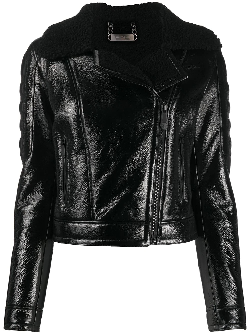 shearling-trimmed moto jacket - 1