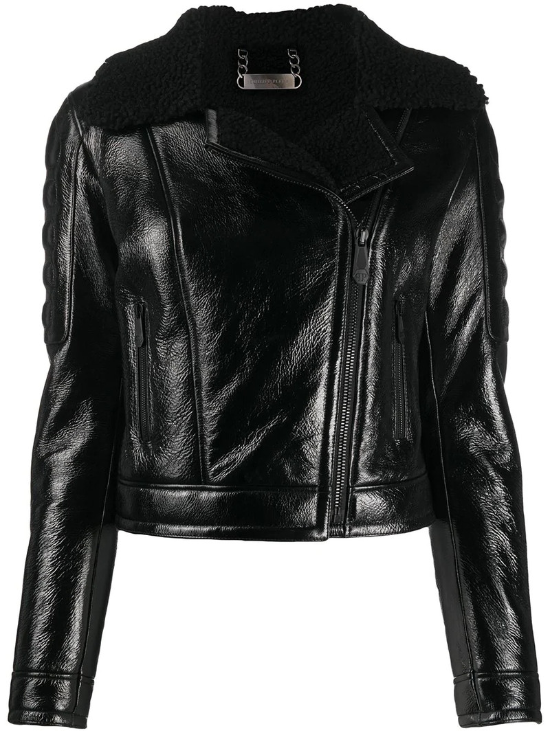 shearling-trimmed moto jacket 1