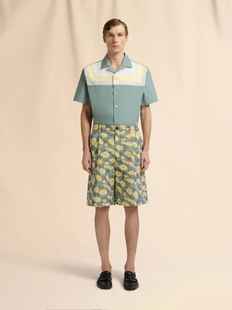 Marni GREEN LINEN BLEND SHORTS WITH BLURRY FLORAL PRINT outlook