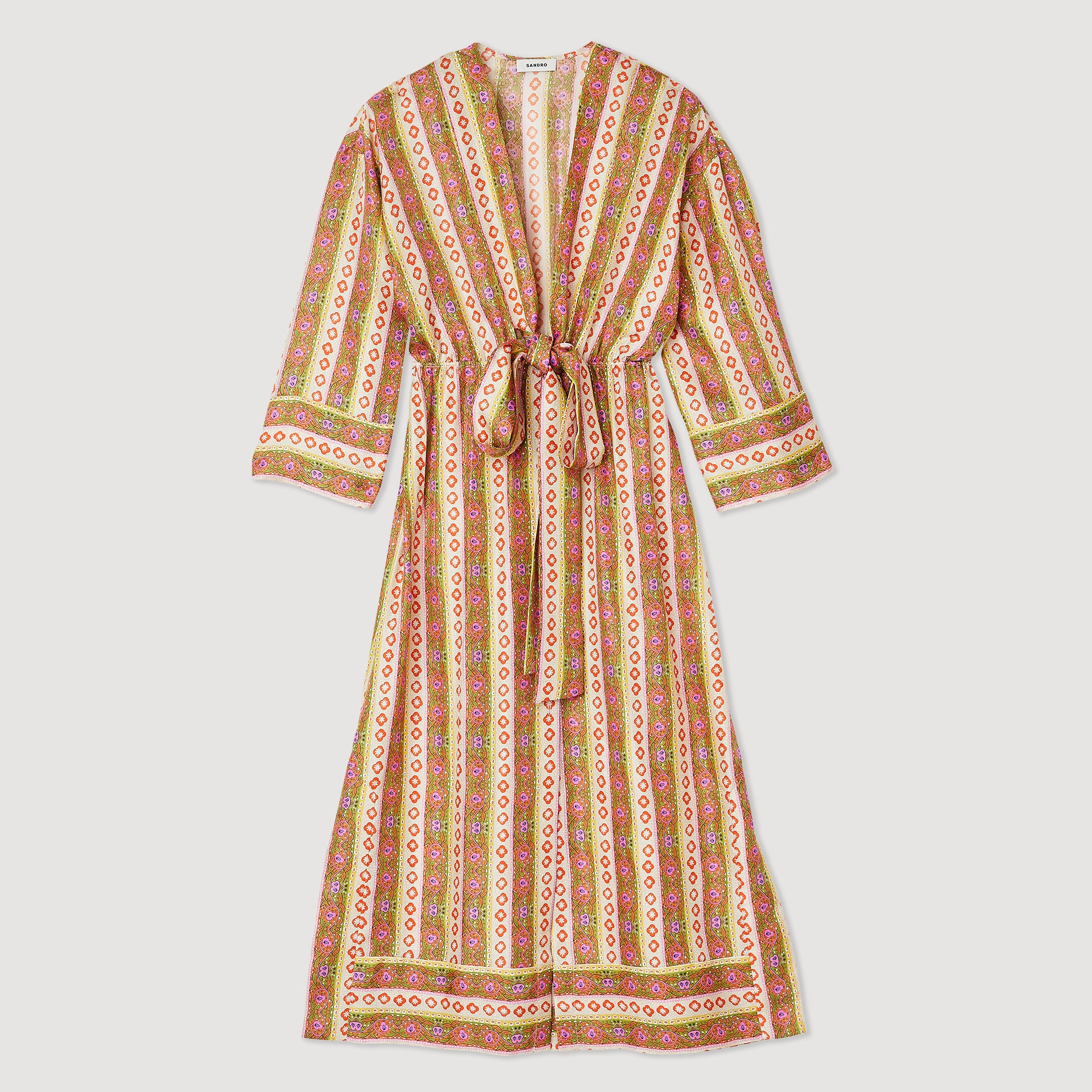 Caftan dress with Flower Stripes print - 1